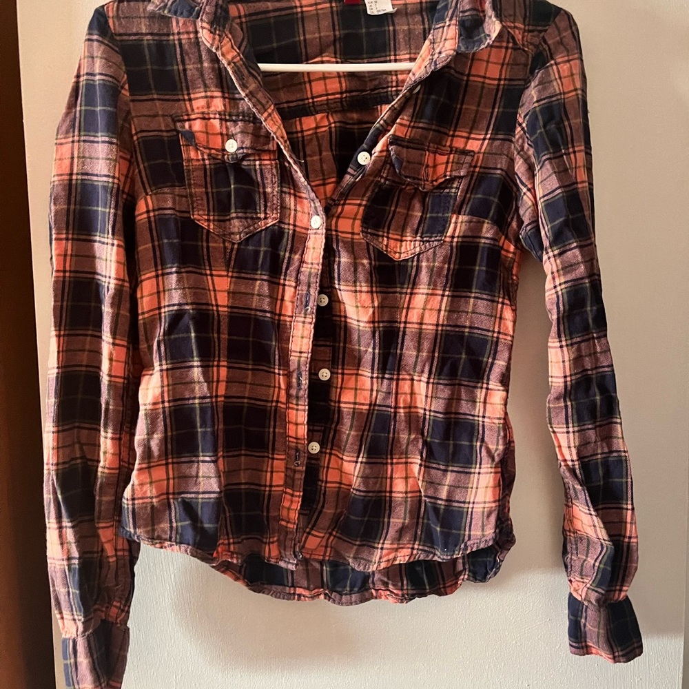 Divided Women's Plaid Button Down Shirt - Red and Blue